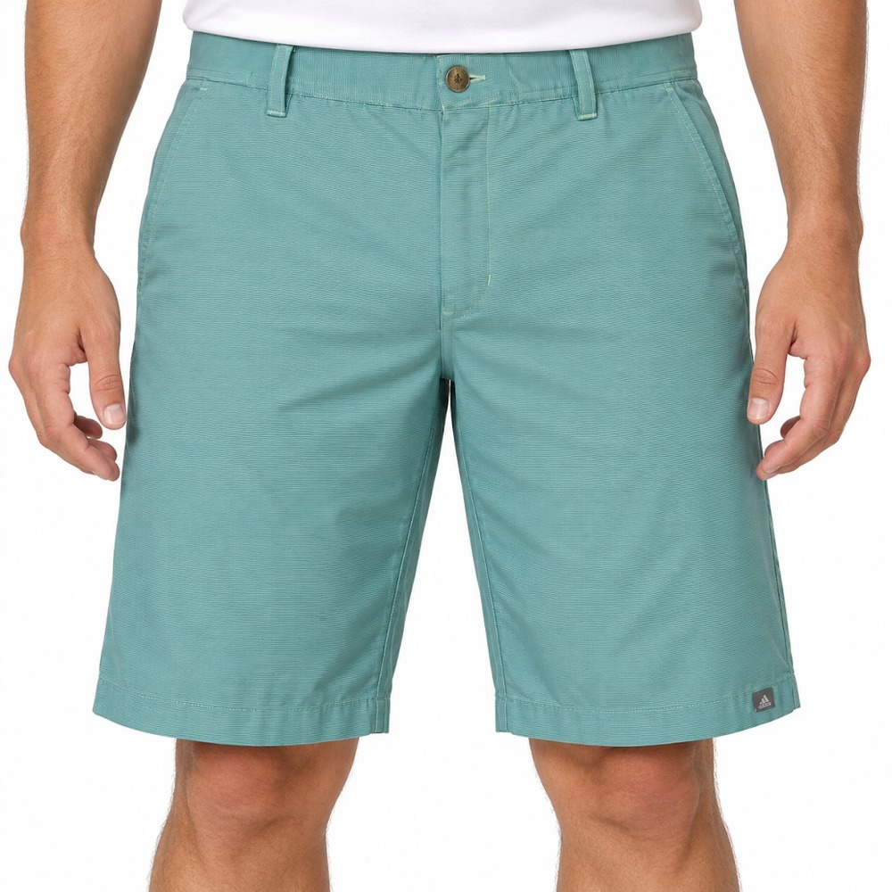 Adidas Golf Shorts Men 38 Green Striped Flat Front Stretch Pockets Activewear